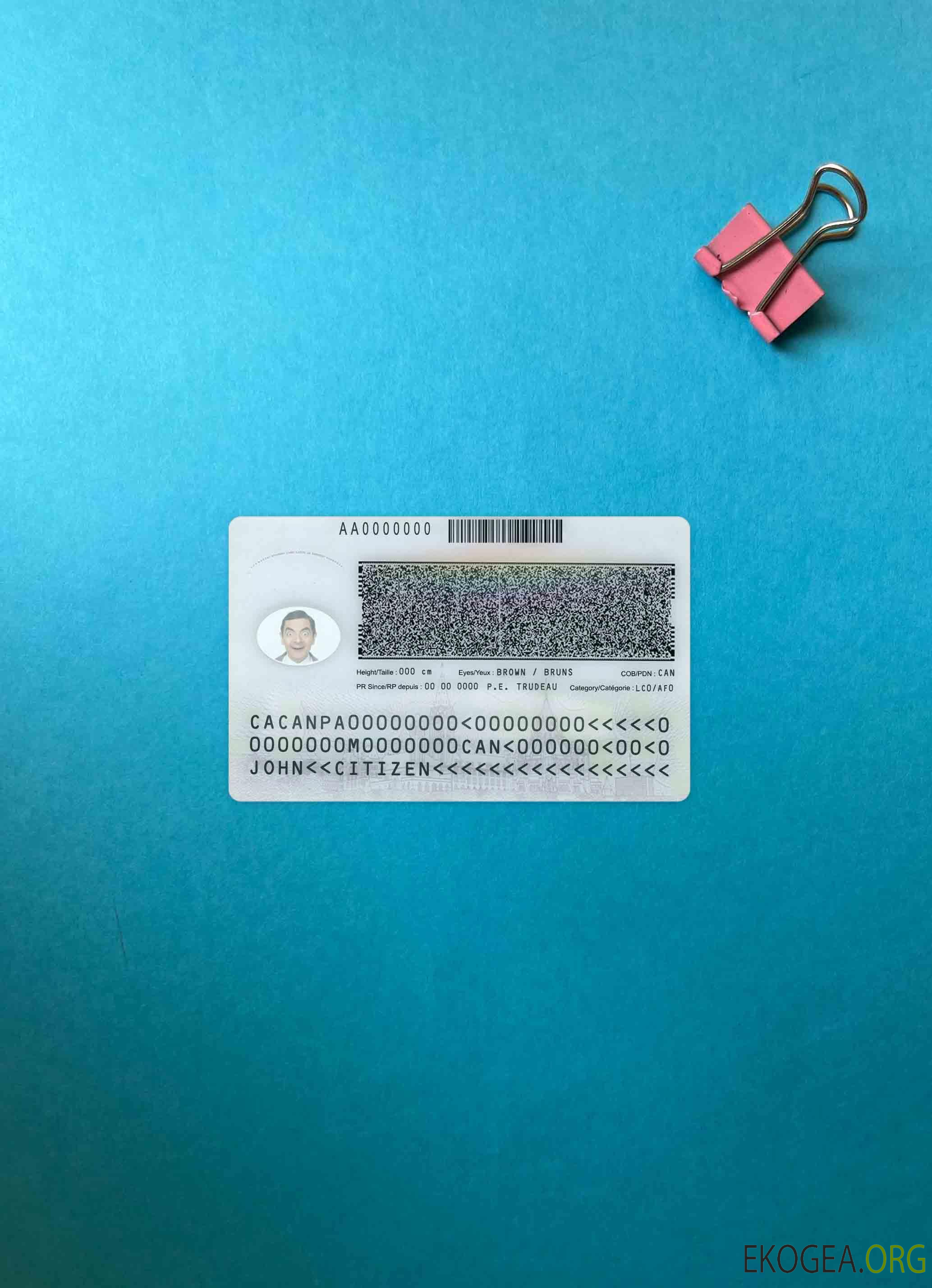 Photo de la carte de résident permanent du Canada RETOUR